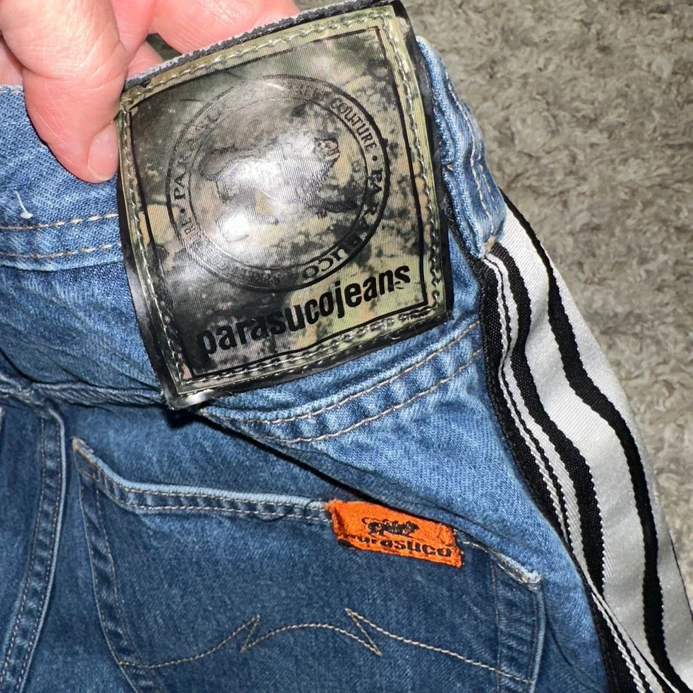 Parasuco Street Couture Mens 32 Blue Denim Shorts Striped Side Tape Y2K Vintage
